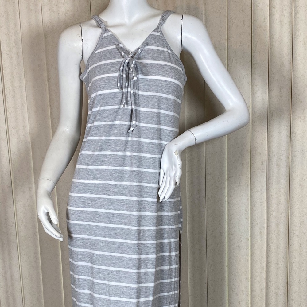 Miken Gray Striped Swimsuit Cover Up S